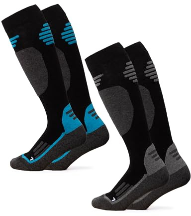 Occulto Chaussettes de Ski Laine Merinos Homme & Femme lot de 2 (modèle: Toni) Noir Bleu 43-46