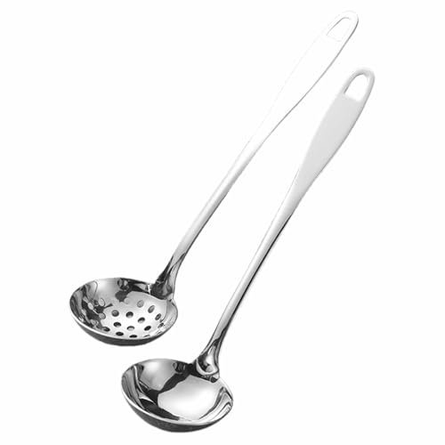 Stainless Steel Ladle Spoon 2 Piece Set,Slotted and Small Ladle Scoop,Good for Hot Pot,Cooking Ladles for Soup,Soup Ladles, Slotted Spoon(10 inch)