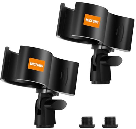 Mikrofonclip Verbesserter Mikrofon Halterung Verstellbarer Mikrofonhalter mit 5/8 Zoll auf 3/8 Zoll Schraubenadapter Mic mit Außendurchmessern Zwischen 32 mm und 60 mm（2 pack） (2)
