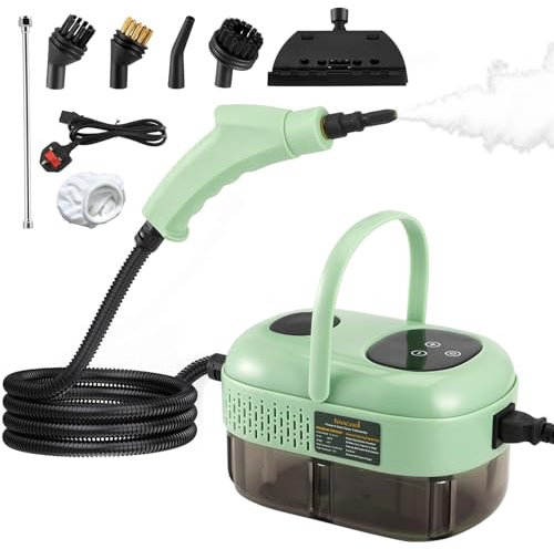 Neulriscn Steam Cleaner, 2500W High Pressure Steam Cleaner, Handheld Steam Cleaner for Car, Portable High Temp Steam Cleaning Machine with 3 Brush Heads for Grout, Tile, Carpet, Bathroom (Green)