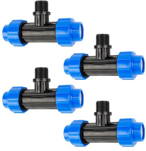 Raccord de tuyau d’eau en T 25mm x 3/4 mâle : pièce pour raccordement à l'extrémité du tuyau, 25 mm x 3/4 PoucePouce, technologie de raccordement Quick&Easy, joint fileté auto-étanchéifiant（4 pièces）