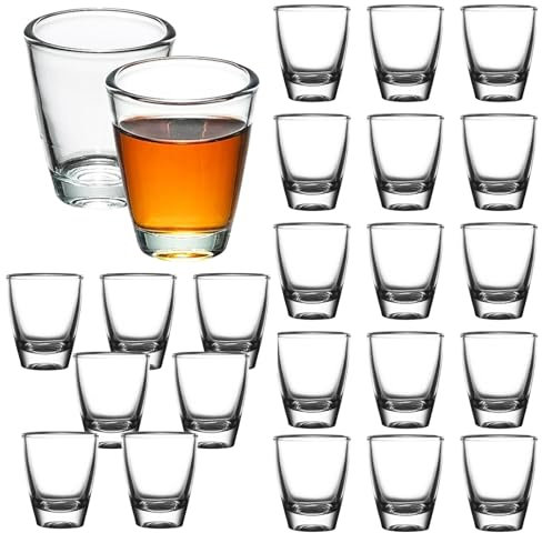 24 PCS Vasos De Chupito, Vasos de Chupito de 35 ml, Vaso de Vidrio Templado, Vaso Para Beber Directamente, Copas de Cristal en Forma de Huevo para Fiestas, con Base Gruesa, Para Aguardiente, Vodka