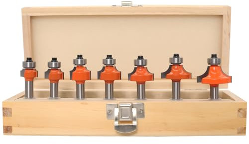 AKYLIN Lot de 7 Fraises Quart de Rond à Tige de 8 mm, Rayons des Embouts 2, 3, 4, 5, 6, 8, 10 mm, 7 Roulements à Billes Inclus, Fraises à Bords Ronds avec Roulement à Billes Pour Bois