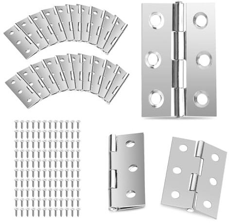 20 Charnières pliables en acier inoxydable 44 mm × 31 mm, Charniere porte placard Invisible Charnière plate pour portes fenêtres armoires piano, avec 120 vis
