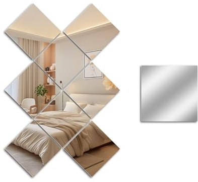 Snowdool Specchi Adesivi da Parete senza Cornice 29x29cm, 8 Pezzi Piastrelle a Specchio Autoadesive per Palestra Casa, Bagno, Camera da Letto & Decorazione Murale