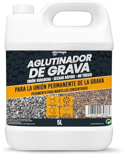 PLANTAWA Resina fijador de Grava 5L | Aglutinante de Grava Transparente | Pegamento Fuerte para Piedras de jardín y Caminos | Unión Duradera | Listo para Usar