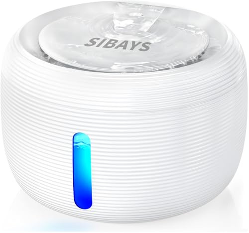 SIBAYS Fuente para Gatos : 3.5L Bebedero Gatos con Bomba Ultrasilenciosa de 25dB y Ventana LED - Fuente para Perros con 2 Filtros de Carbón Activo, sin BPA, Sistema de Filtración Profunda, FS77 (WH)