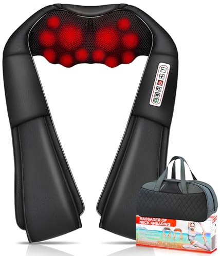JUQG Masajeador para Cuello y Espalda, Aliviar el Dolor Muscular, Velocidad 3 Marchas, 16 Cabezales Masaje, Cronometrado en 15 Minutos, Masajeador de Tejido Profundo con Función de Compresa Caliente
