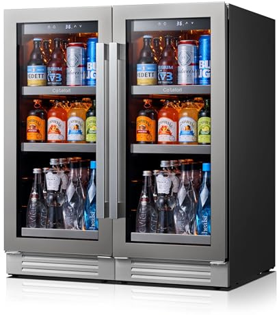 Ca'Lefort Beverage Refrigerator 30 Inch, 200 Cans Mini Fridge with Double Glass Door, Built-in or Freestanding Drink Cooler with Amber LED Light, Beverage Fridge for Kitchen Bar Office(6.0 Cu.ft)