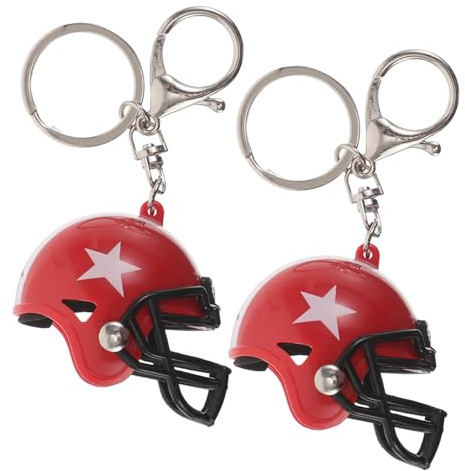 BESPORTBLE 2pcs Mini Rugby Helmet Keychain Star Emblem Football Helmet Charm with Lobster Clasp Sports Memorabilia Accessory for Men Women Football Fans Party Favors Backpack