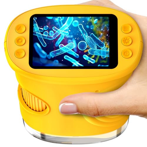 1000X Handheld Digital Microscope for Kids- 2 Screen, Pocket Magnifying Glass, Portable STEM Toys for Age 5-12+Boy&Girls Birthday Gift,Photo & Video Edu Gift USB Rechargeable – Yellow