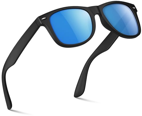 Qoasper Lunettes de Soleil Homme Femme Polarisées Style Vintage Classique, Monture Ultra Légère,Protection UV402, Lunettes de Conduite Haute Définition pour Sport,Pêche,Voyage-3- Noir/Bleu Glacé