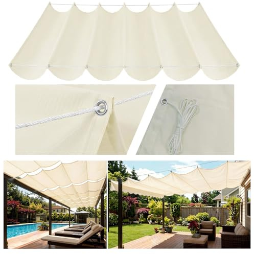 Vattentätt solsegel, infällbart U-format, UV-block, polyester, skuggtak med rep för trädgård, altan, gräsmatta, trädgård, korridor-Cream||100x300cm(39x118in)