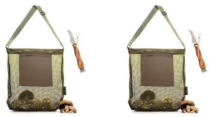 HWIREUIGT 2X Kit per La Raccolta di Funghi, Sacchetto per Funghi e Coltello per Funghi con, Sacchetto Portatile per La Raccolta di Funghi Selvatici/Spugnole
