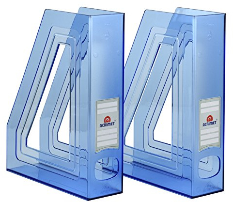 Acrimet Magazine File Holder, Vertical Desk Organizer, Clear Blue, 2 Pack | Durable Plastic, Office & Home Use, Rack Design for Folders and Mail, Space-Saving Storage