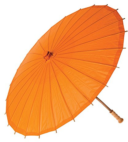 Luna Bazaar 32-Inch Orange Paper Parasol Umbrella - Chinese/Japanese Paper Umbrella - for Weddings and Personal Sun Protection