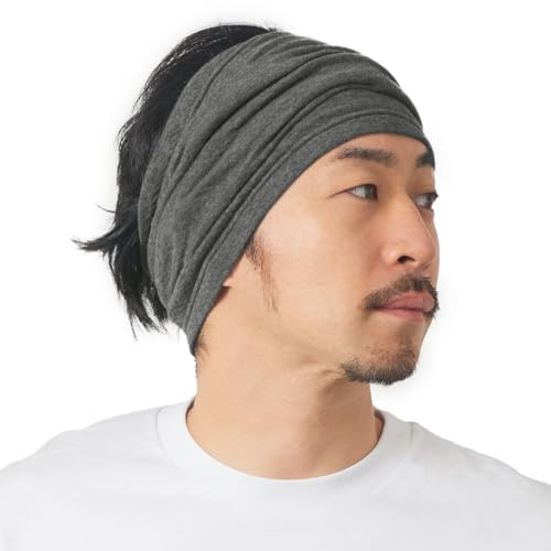 CHARM Neck Warmer for Women and Men - Warm Organic Cotton Headbands Made in Japan Ear Beanie Head Band Dark Gray
