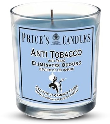 Price's Candles - Candela in Bicchiere Anti Tabacco - Durata Fino a 45 ore di Combustione - Elimina l'Odore di Fumo