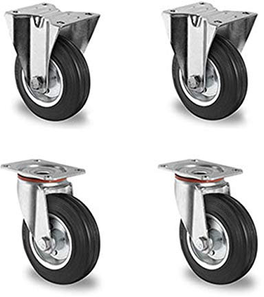 Rollensatz 2 Lenk- + 2 Bockrollen 100 mm Vollgummi schwarz mit Stahlfelge