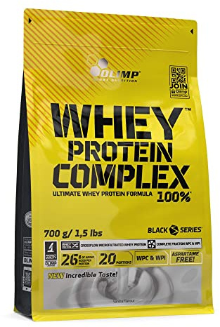 OLIMP SPORT NUTRITION- Whey Protein Complex 100%. Hochwertiges Protein Pulver aus einer Eiweißkombination von Molkeneiweißkonzentrat und Molkeneiweißisolat für den Muskelaufbau. Geschmack: Vanille (700 g)