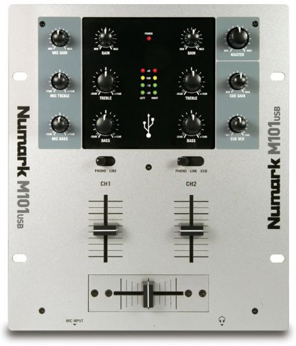 Numark M101USB 2channels Nero, Argento - Tavoli di mixaggio audio (2 canali, 6,3 mm, Intel Pentium 4, 512 MB, 1000 MHz)