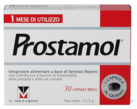 Prostamol 30 Capsule Molli - Integratore Alimentare a base di Serenoa repens (320 mg) per la Funzionalità della Prostata e delle Vie Urinarie. Senza Glutine.