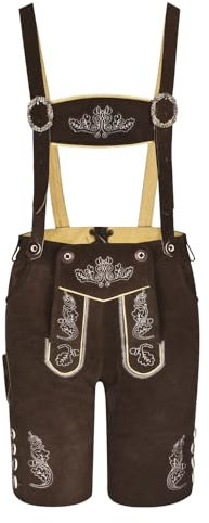 Trachten Herren Lederhose Kurz mit Träger Dunklebraun Gr.46-60 Trachtenlederhose-Trachtenlederhose (Kurz, 50, Dunkelbraun)