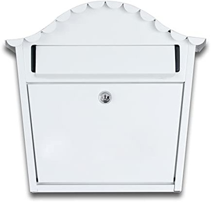White Lockable Wall Mounted Letterbox | London Design Mailbox by Signs & Numbers | Durable Alloy Steel Post Box | Weatherproof Powder Coated Mail Box with 2 Keys | Secure Outdoor Postbox - 33x34x13cm