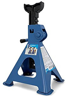 cartrend Profi Unterstellbock, 2 Tonnen Tragkraft, Stützbock für die Werkstatt oder Garage, Wagenbock für Arbeiten unter dem Fahrzeug, höhenverstellbar von 256 mm bis 411 mm, legierter Stahl, Blau
