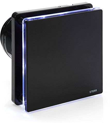 STERR Svart badrumsfläkt 100 mm (4 tum) med LED och timer – extraktorfläkt – glas framsida – modern utseende – BFS100LT-B – 10 W