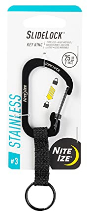 Nite Ize CSLW3-01-R6 SlideLock Ring, Aluminum Locking Carabiner Key, 3-25lb Capacity, Black