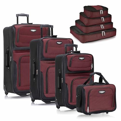 Travel Select Amsterdam Softside Expandable Luggage with Rolling Wheels, Red, 4-Piece Set (15/21/25/29)