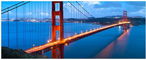 Wallario Glasbild Golden Gate Bridge in San Francisco USA - 50 x 125 cm Wandbilder Glas in Premium-Qualität: Brillante Farben, freischwebende Optik