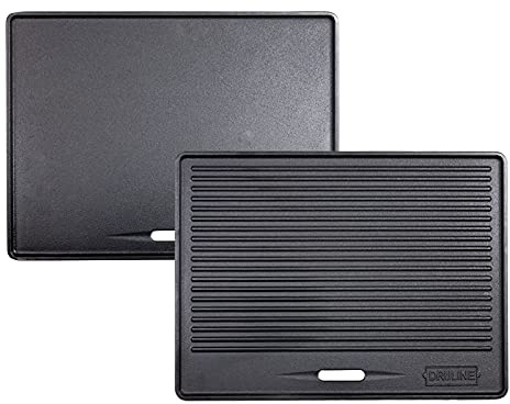 GP1 Grillplatte für PRO/RED Serie Wendeplatte Gusseisen Pizzaplatte Grill-Zubehör Universal 4,15kg 40 x 30 cm Grillaufsatz Geriffelte & Glatte Emaille-Beschichtung Fläche verwendbar, massive Schwarz