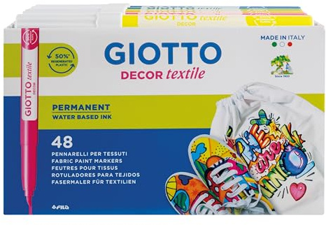 GIOTTO Decor Textile Fabric Paint Markers, Schoolpack, 48 x Assorted Colours, For Children, Parties and Schools