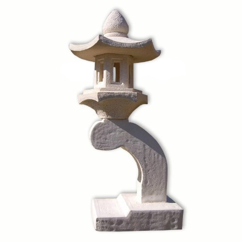 Steinlampe Gartenlampe Rankei asiatische Steinlaterne aus Sandsteinguss Weiss 76 cm hoch Winterfest
