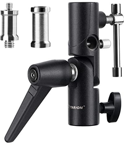 TARION Soporte de Flash para cámara, Soporte Giratorio Tipo H, Soporte de luz de inclinación, Paraguas de Metal, Adaptador de 180 ° Ajustable para trípode de Montaje de lámpara de 1/4 3/8