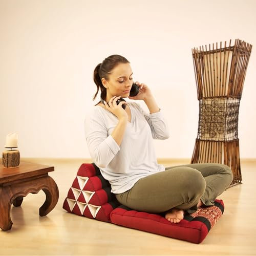 livasia Thaikissen mit 1 Auflage - 75x50x8cm - Dreieckskissen mit Sitzkissen, Keilkissen mit Kapok, Rückenkissen faltbar, Thaimatte zum Klappen, handgefertigt, Meditationskissen (Schwarz/Elefanten)