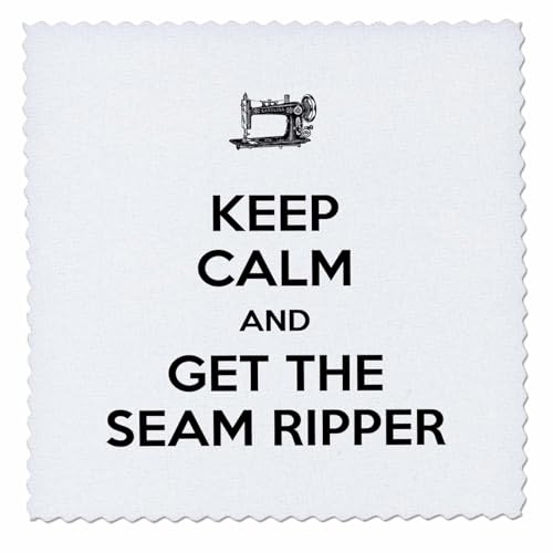 3dRose qs_172006_5 Keep Calm and Get The Seam Ripper, White and Black, Quilt Square, 14 by 14-Inch