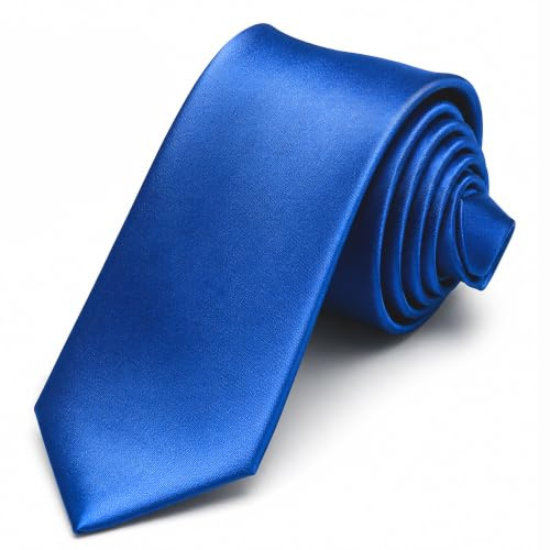 Trimming Shop 5cm Slim Skinny Solid Colour Necktie for Mens | 147cm Plain Satin Polyester Unisex Tie for Wedding, Business, Funeral, Party, Formal & Casual Wear