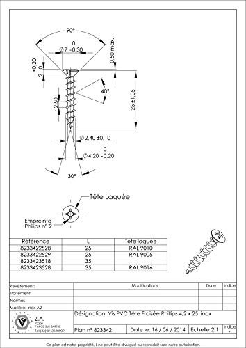 VIS PVC INOX A2 TETE FRAISEE BOMBEE TFB PHILLIPS 4.2X35