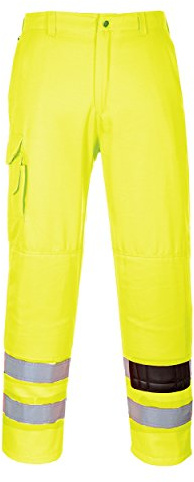 Portwest E046 Hi-Vis Stridsbyxor Hög Synlighet Elastisk Rygg Smutsavvisande | Gul, 3XL, EN ISO 20471 Klass 1, UPF 50+, Normal Passform, 5 Fickor, Dubbel Linjeficka, Reflekterande, Polyester, 35% Bomull