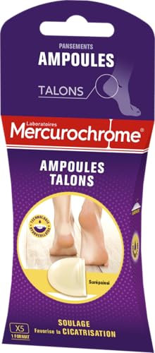 MERCUROCHROME - Pansements ampoules talons - Grand format - 5 unités - Technologie Hydrocolloïde - Soulage la douleur - Favorise la cicatrisation - Protège des zones de frottements