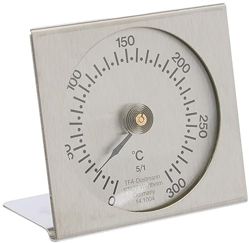 TFA Dostmann Termometro da forno analogico, 14.1004.60, acciaio inossidabile/inox, resistente al calore, da cucina, per il forno per pizza, pirometro, argento