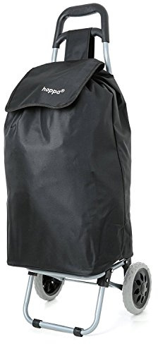 Hoppa 57L Large Foldable Shopping Trolley on Wheels, 2 Wheel Cart | Large Capacity Grocery Cart, Secure Lid & Side Pockets, 30kg Limit, Foldable, For Elderly, Laundry & Festivals, Black