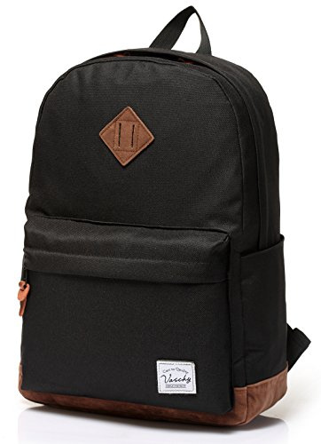 VASCHY Backpack for Men, Unisex Classic Water-resistant College School Backpack Bookbag Laptop Backpack Black