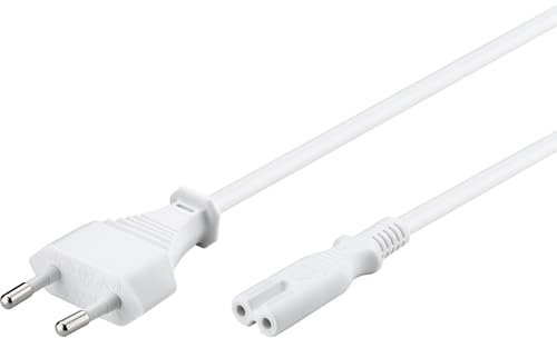Goobay 96035 Cavo di collegamento Euro / cavo di rete / cavo di alimentazione / 2 Adrig / spina Euro (tipo C, CEE 7/16) > presa apparecchio C7 / bianco / 1,5m