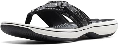Clarks Women's Breeze Sea Flip-Flop, Black Synthetic, 10