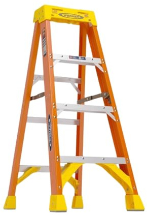 Werner 6204 stepladders, 4' Length, 19.92 Base Width, 7 Height, Orange, 4 Ft