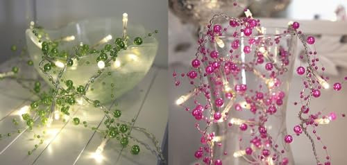 NETPROSHOP LED Batterie Lichterkette Pearl Warm Weiß Indoor, Farbe:Pink